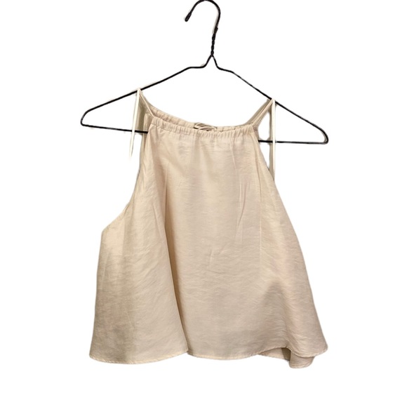 HALTERNECK FLOWY TOP IN BEIGE, TIE AROUND NECK, SIZE 34 - Picture 1 of 9